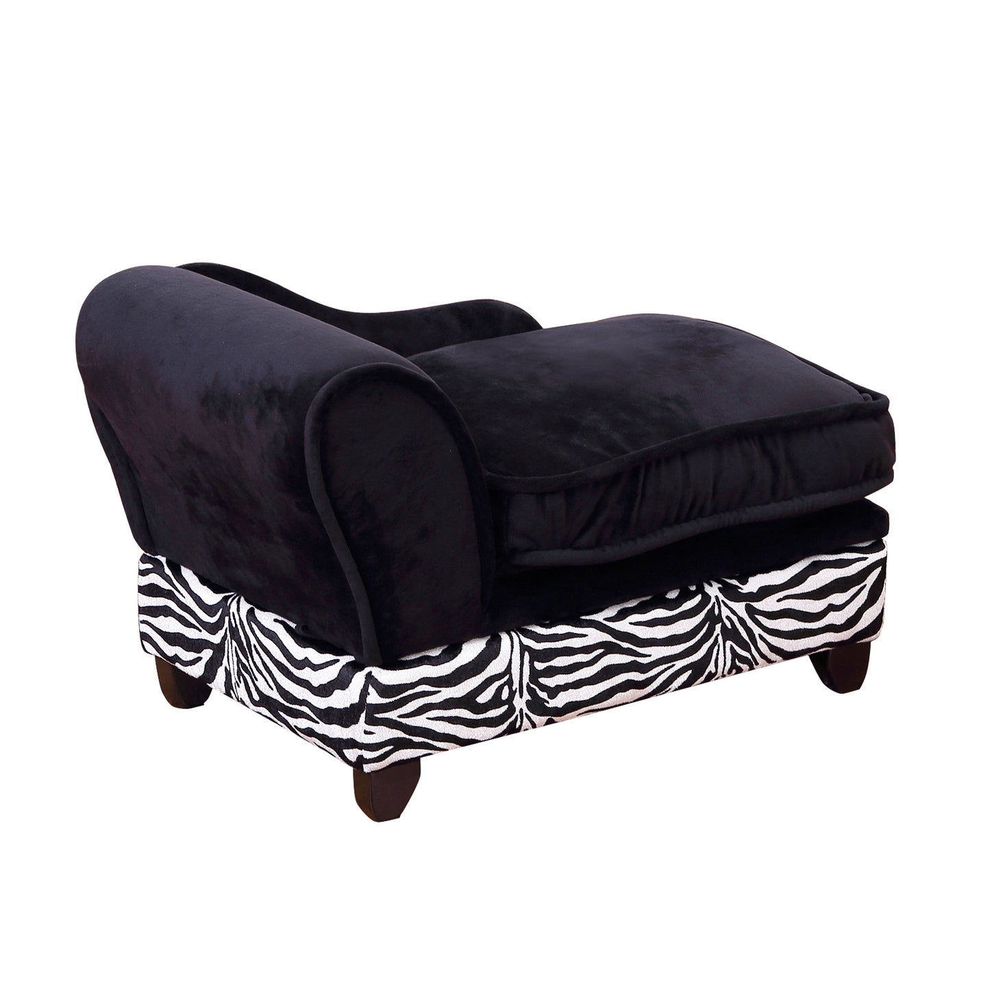 Fabric Cat Sofa, 57x34x36cm-Black, Zebra-Stripe with Storage Box Pet Couch Pet Storage Sofa Bed
