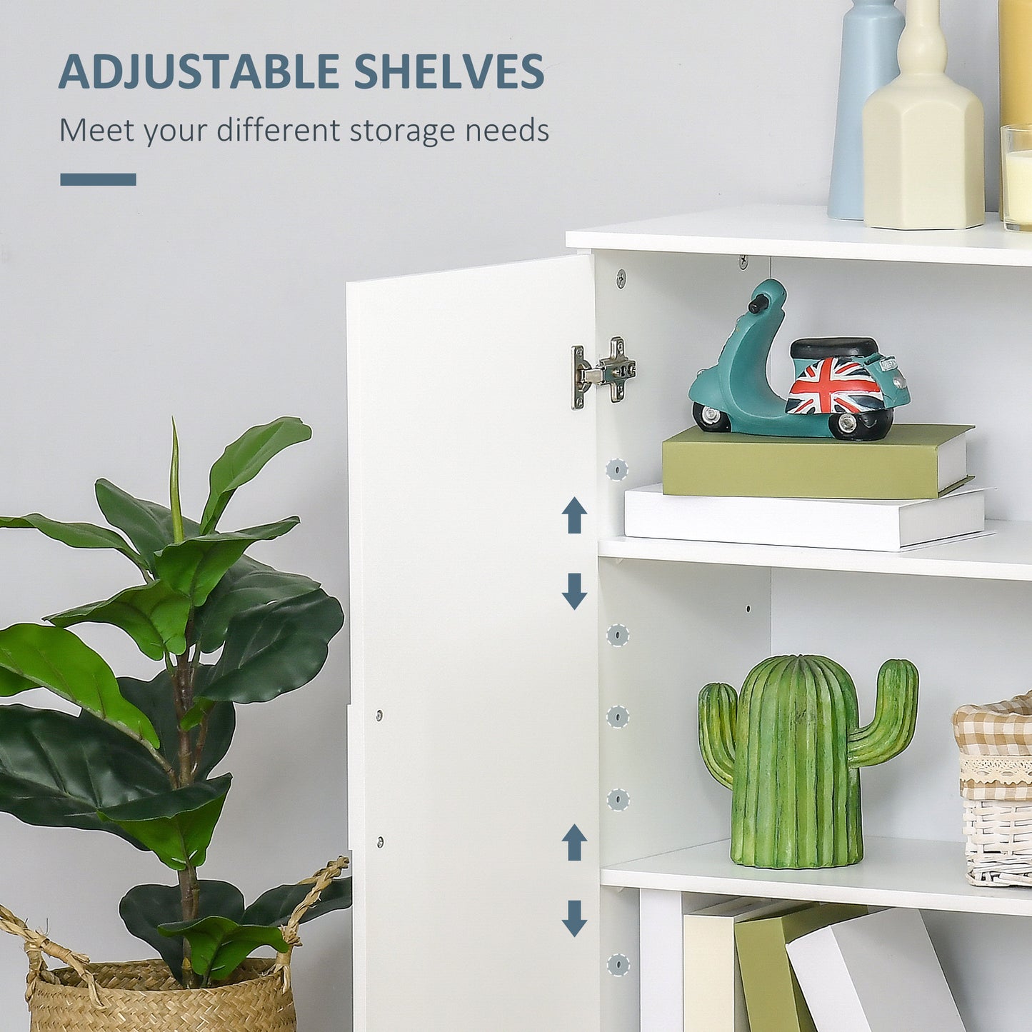 Bathroom Floor Cabinet, Free Standing Linen Cabinet, Storage Cupboard with 3 Tier Shelves, White