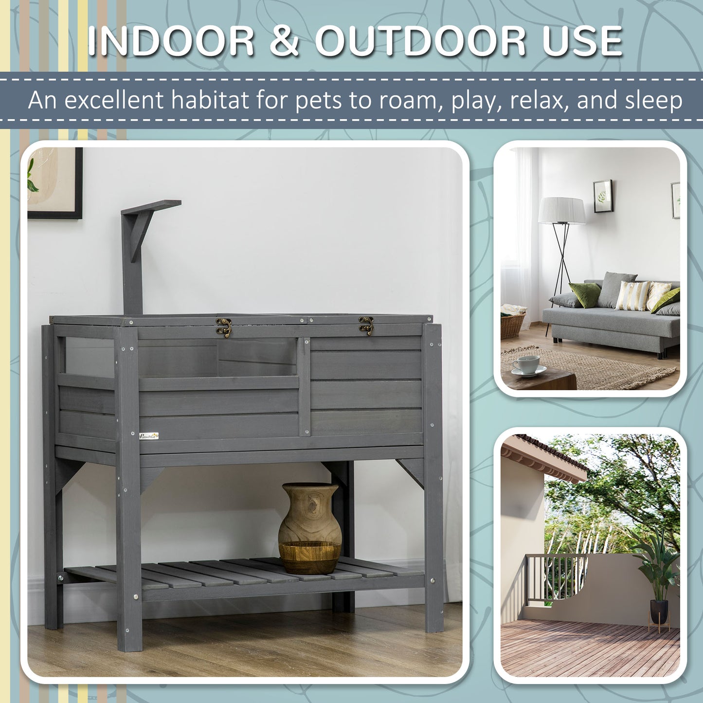Tortoise Habitat with Shelf Storage, Outdoor Tortoise Enclosure with Weather Protection, Tortoise Gift Accessory Grey