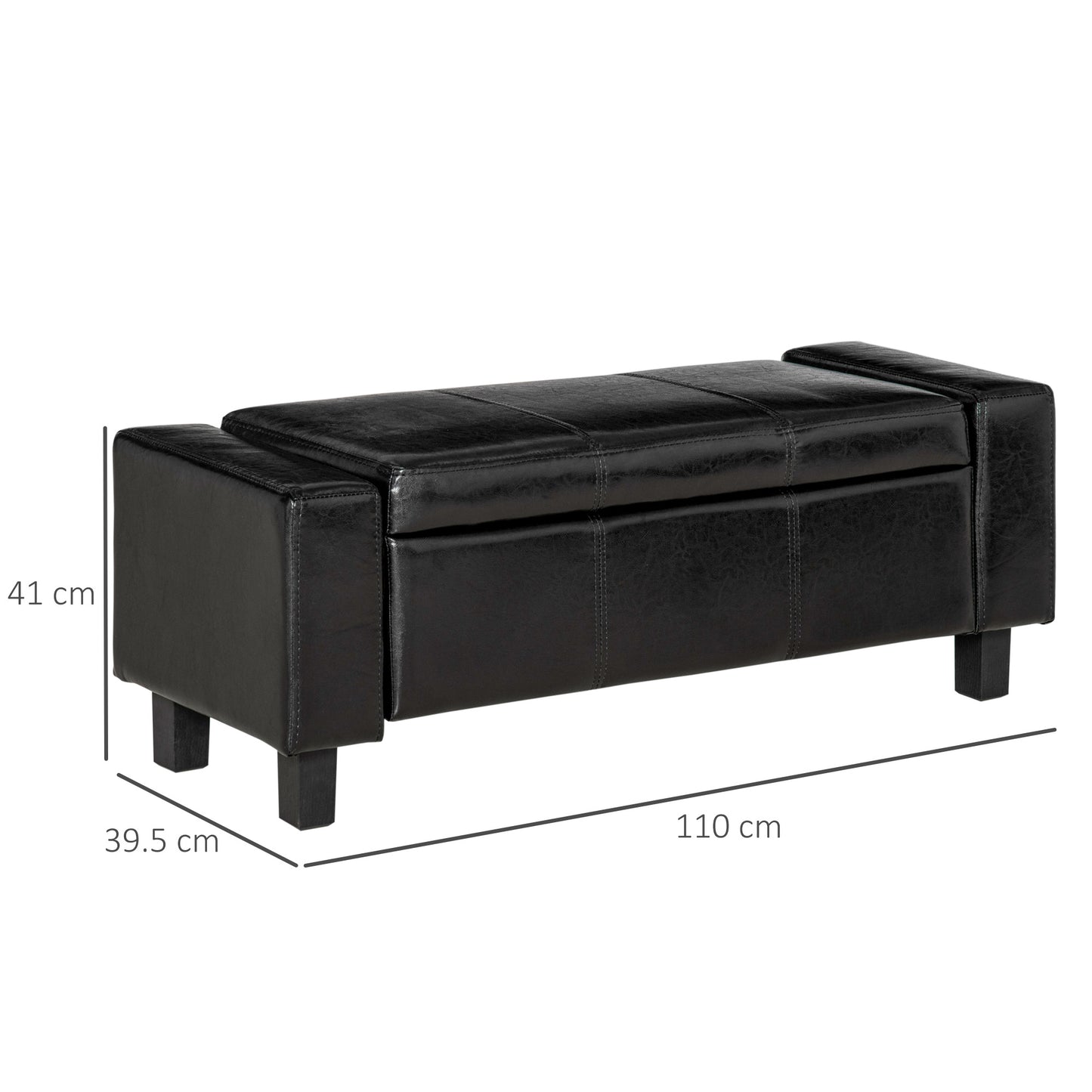 Ottoman Storage Chest Faux Leather Stool Bench Seat Bedding Blanket Box Home Furniture-Black