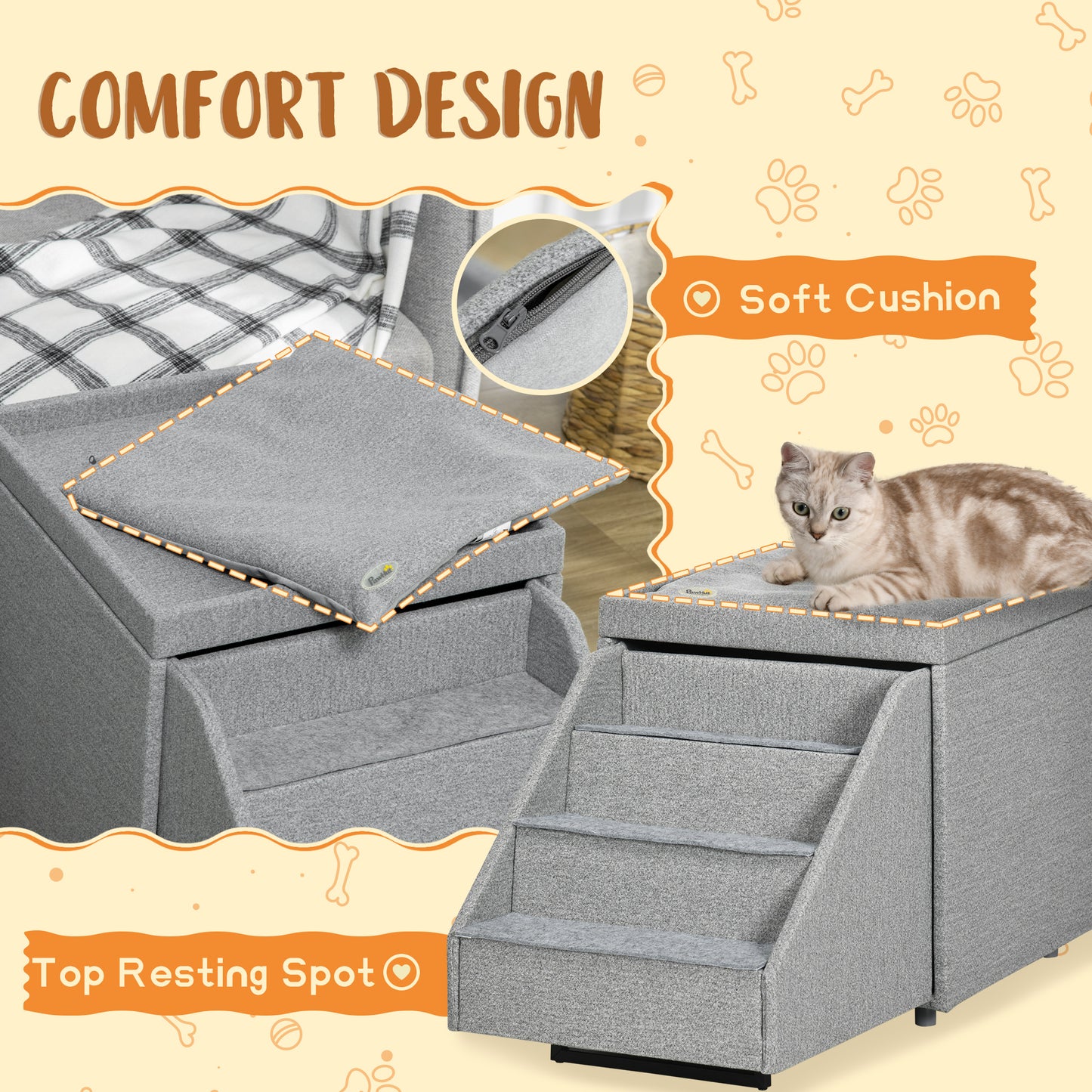 Dog Steps for Sofa, 4-Tier Pet Stairs for Small Medium Dogs and Cats, with Storage Compartment