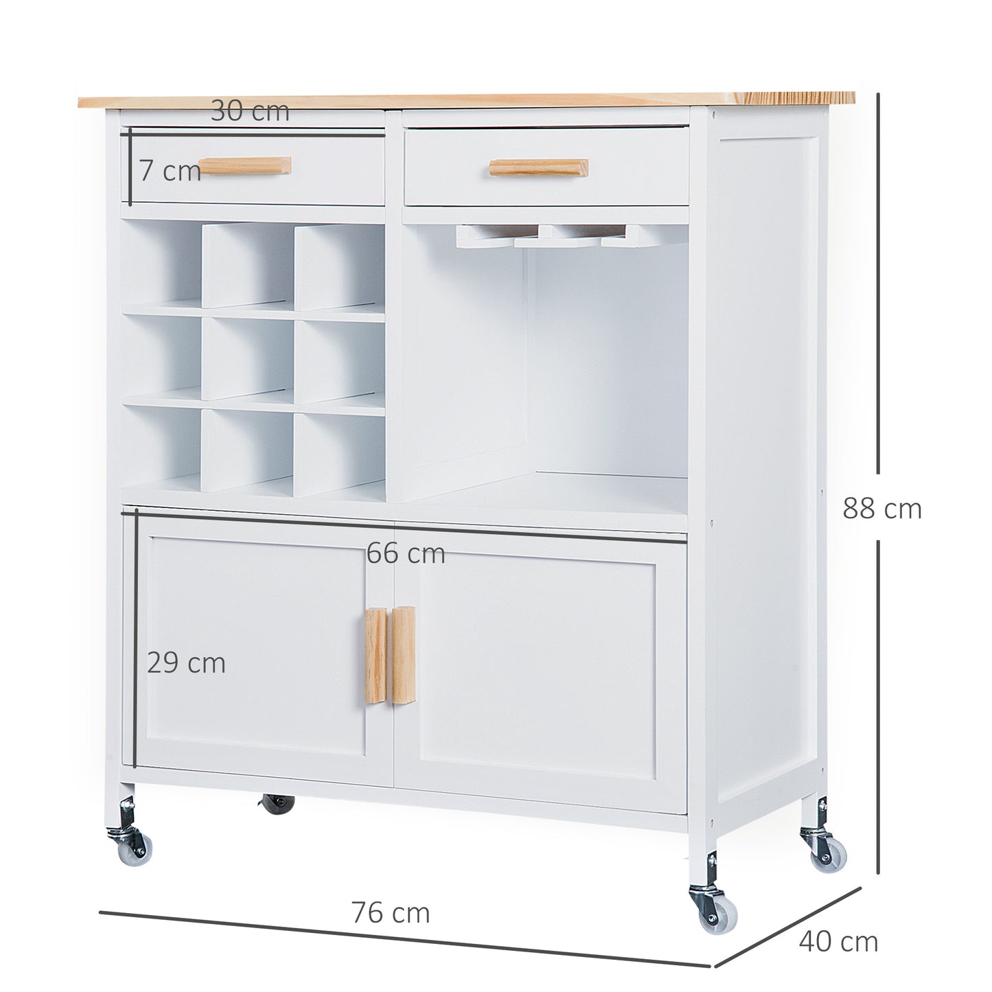 Rolling Kitchen Cart Island-White
