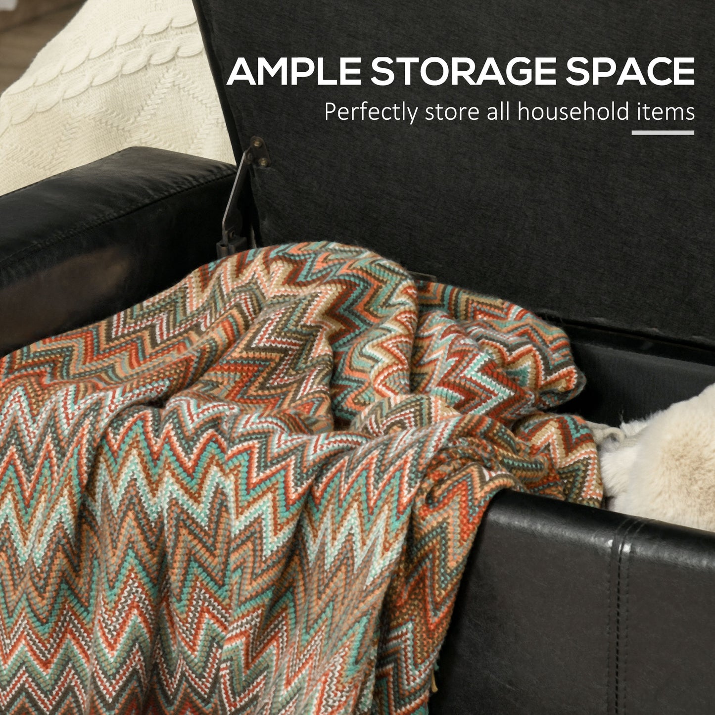 Ottoman Storage Chest Faux Leather Stool Bench Seat Bedding Blanket Box Home Furniture-Black