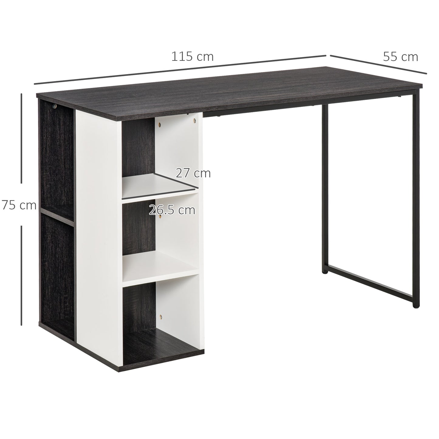 Study Desk with Storage Shelves, Home Office Computer Desk Writing Table Workstation, Grey