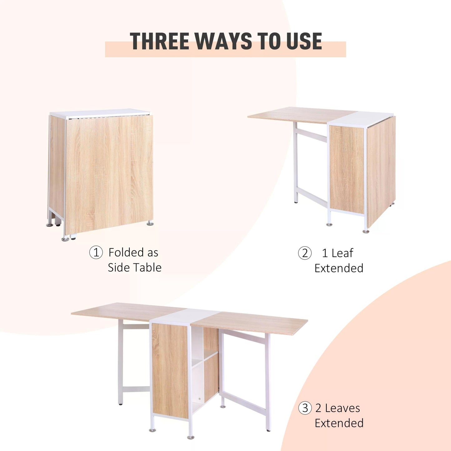Drop Leaf Table with Storage Shelves-Oak/White Colour