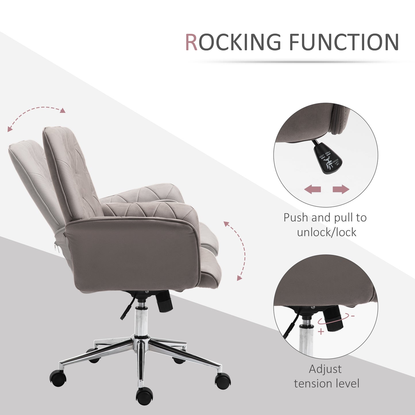Swivel Desk Chair, On Wheels 360° Swivel, Adjustable Height Grey