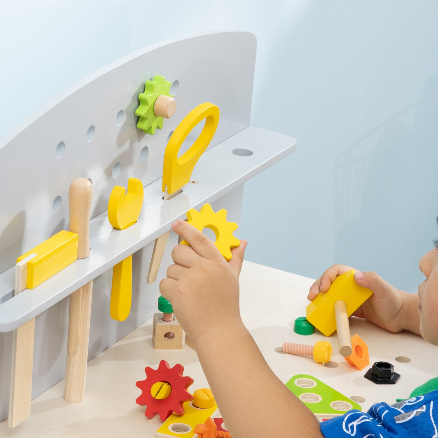 Childrens Wooden Workbench, with Storage Shelf, Wooden Tool Kits, Educational Tool Pretend Play Gift Aosom IE