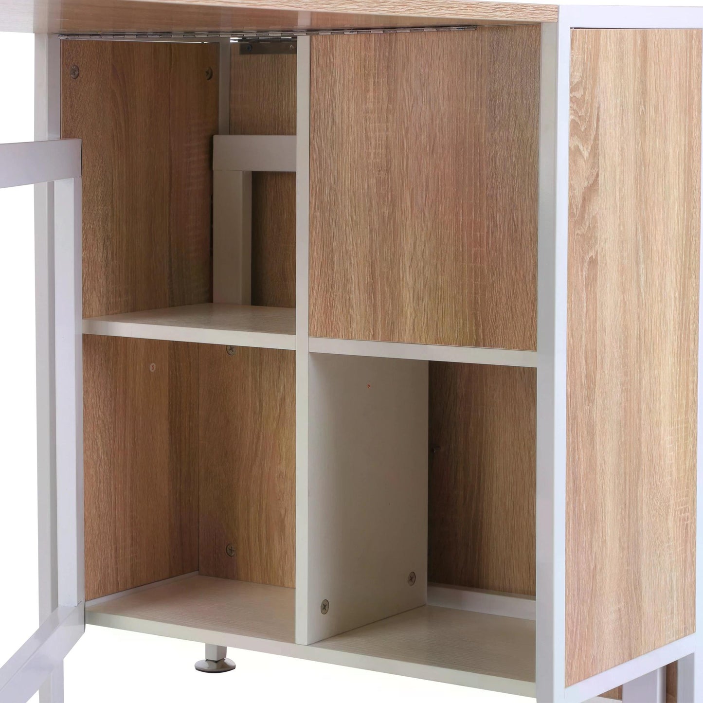 Drop Leaf Table with Storage Shelves-Oak/White Colour