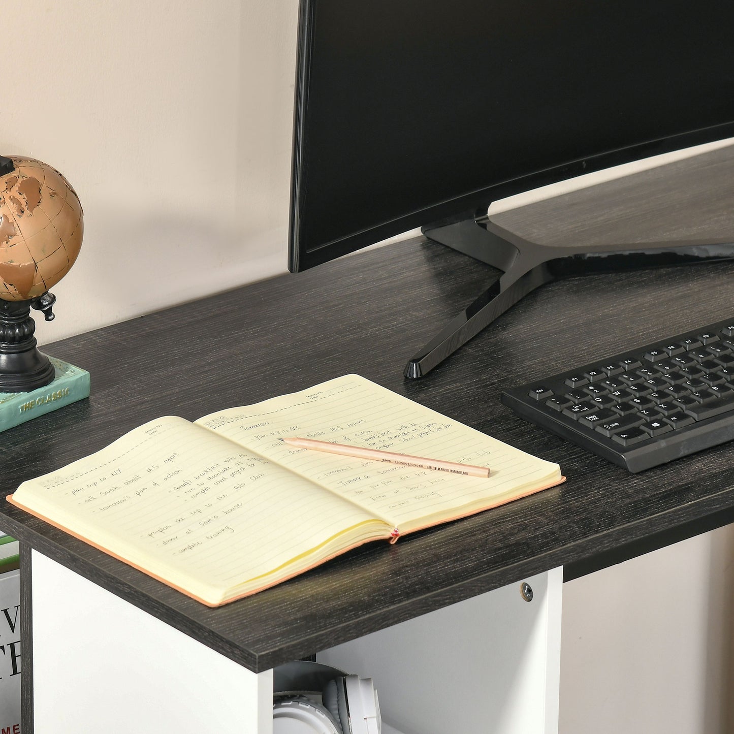 Study Desk with Storage Shelves, Home Office Computer Desk Writing Table Workstation, Grey