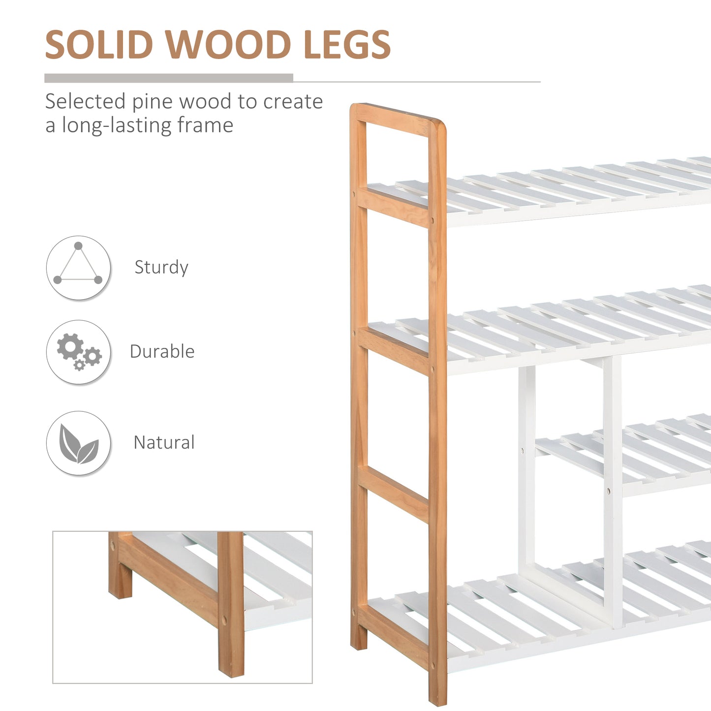 4-Tier Shoe Rack Simple Home Storage w/ Wood Frame Boot Compartment Slatted Shelves Trainer Sandals Stylish Hallway Furniture