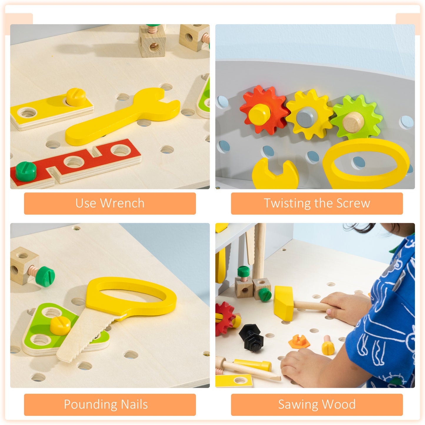 Childrens Wooden Workbench, with Storage Shelf, Wooden Tool Kits, Educational Tool Pretend Play Gift Aosom IE