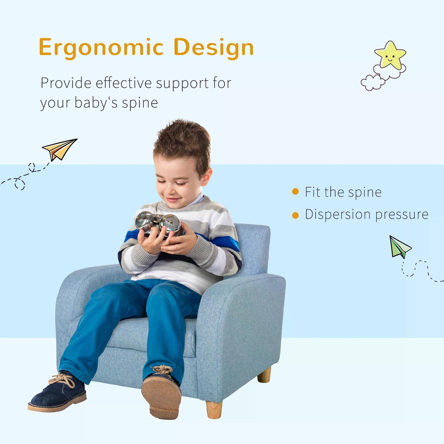 Kids Armchairs Children Sofa Kids Sofa Upholstered Armchai Kids Mini Sofa Children Armchair Kids Elevated Linen Armchair - Blue