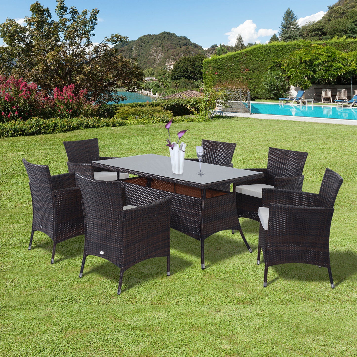 Outsunny 7Pc Rattan Garden Furniture Dining Set: 1 x Rectangular