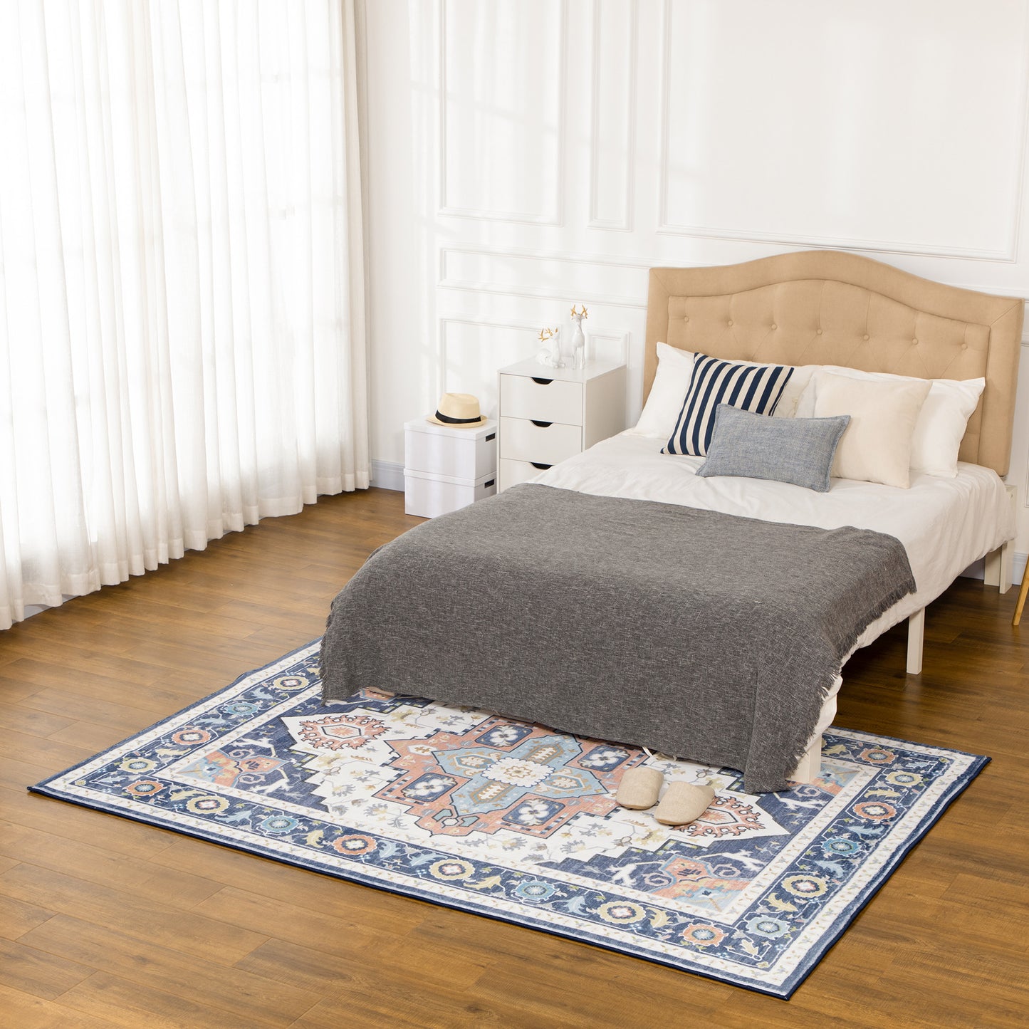 HOMCOM Persian Rug Carpet, Boho Bohemian Area Rugs Large Carpet for Living Room, Bedroom, Dining Room, 160x230 cm, Blue
