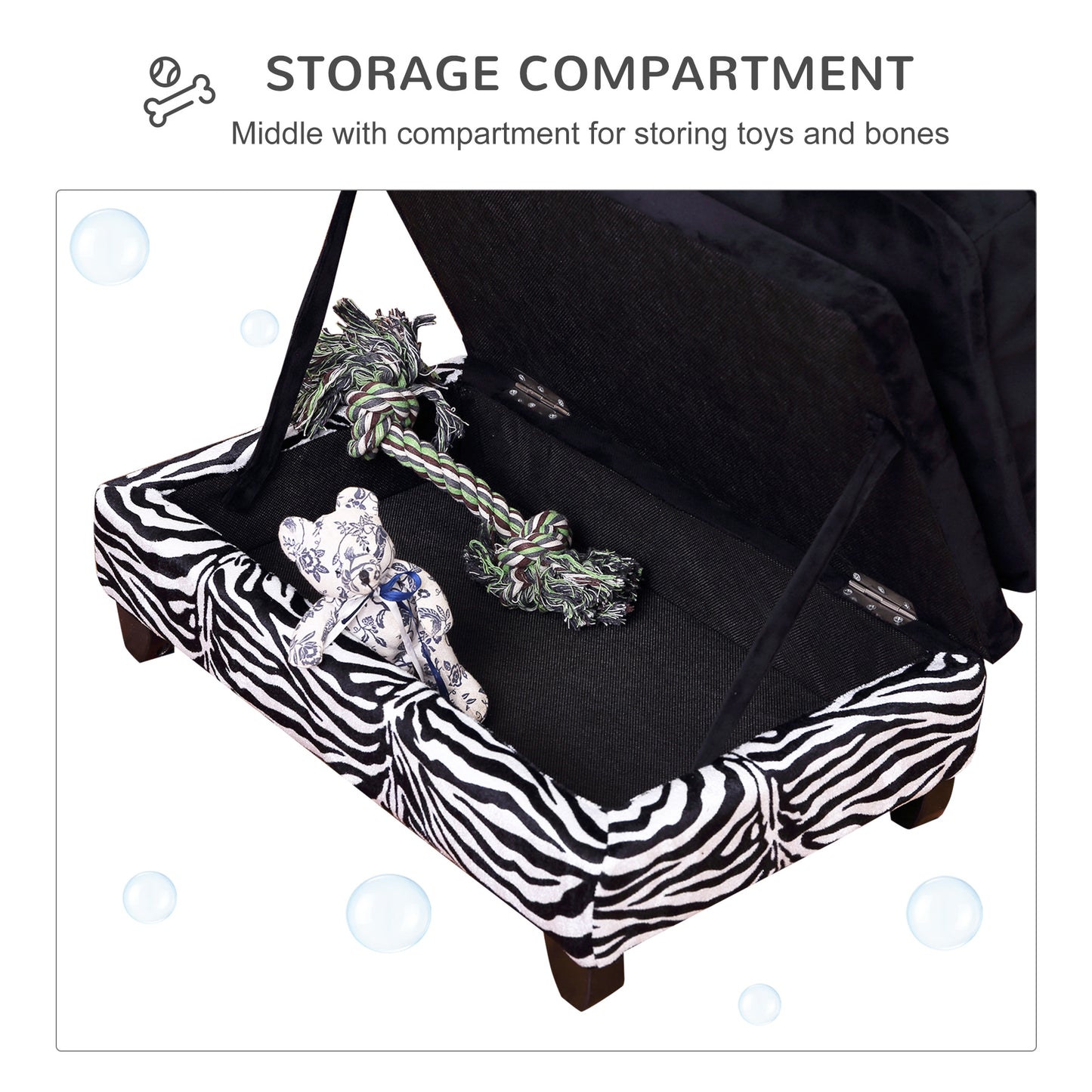 Fabric Cat Sofa, 57x34x36cm-Black, Zebra-Stripe with Storage Box Pet Couch Pet Storage Sofa Bed