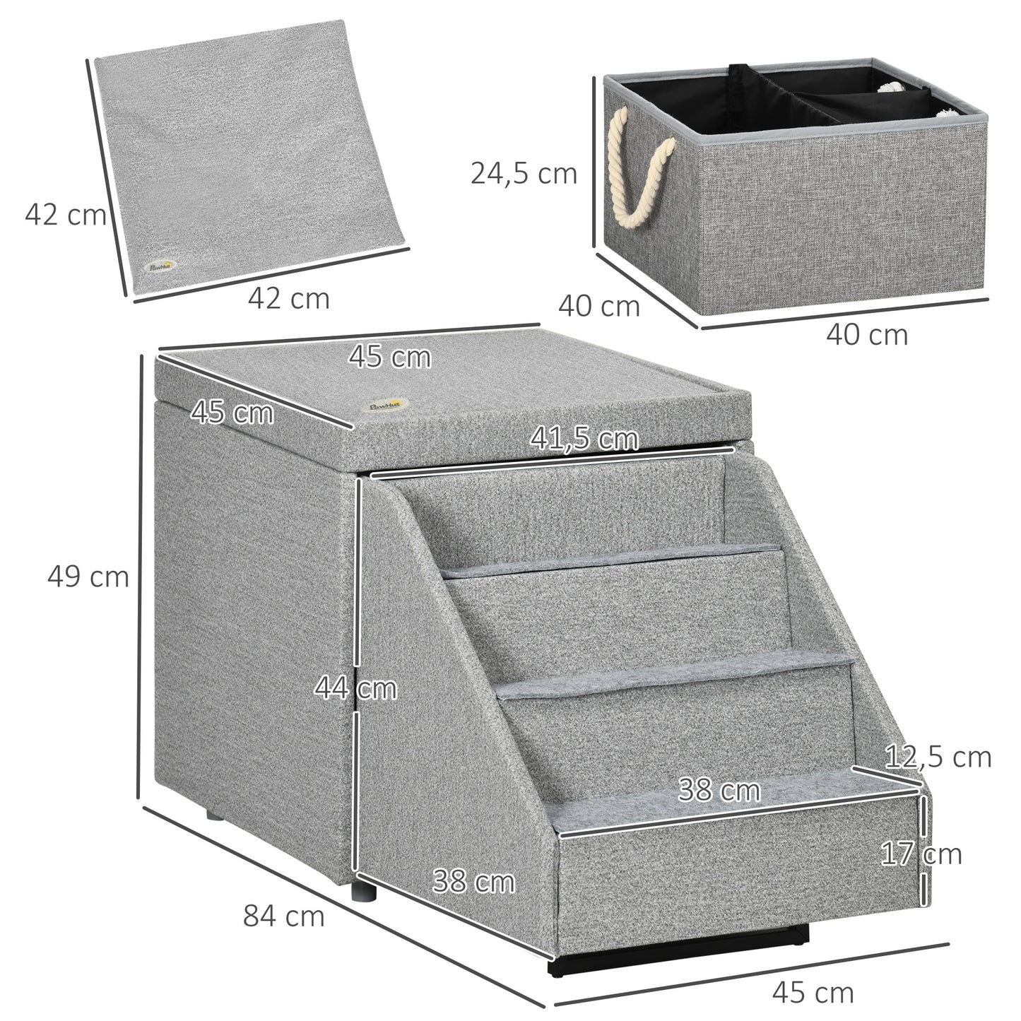 Dog Steps for Sofa, 4-Tier Pet Stairs for Small Medium Dogs and Cats, with Storage Compartment