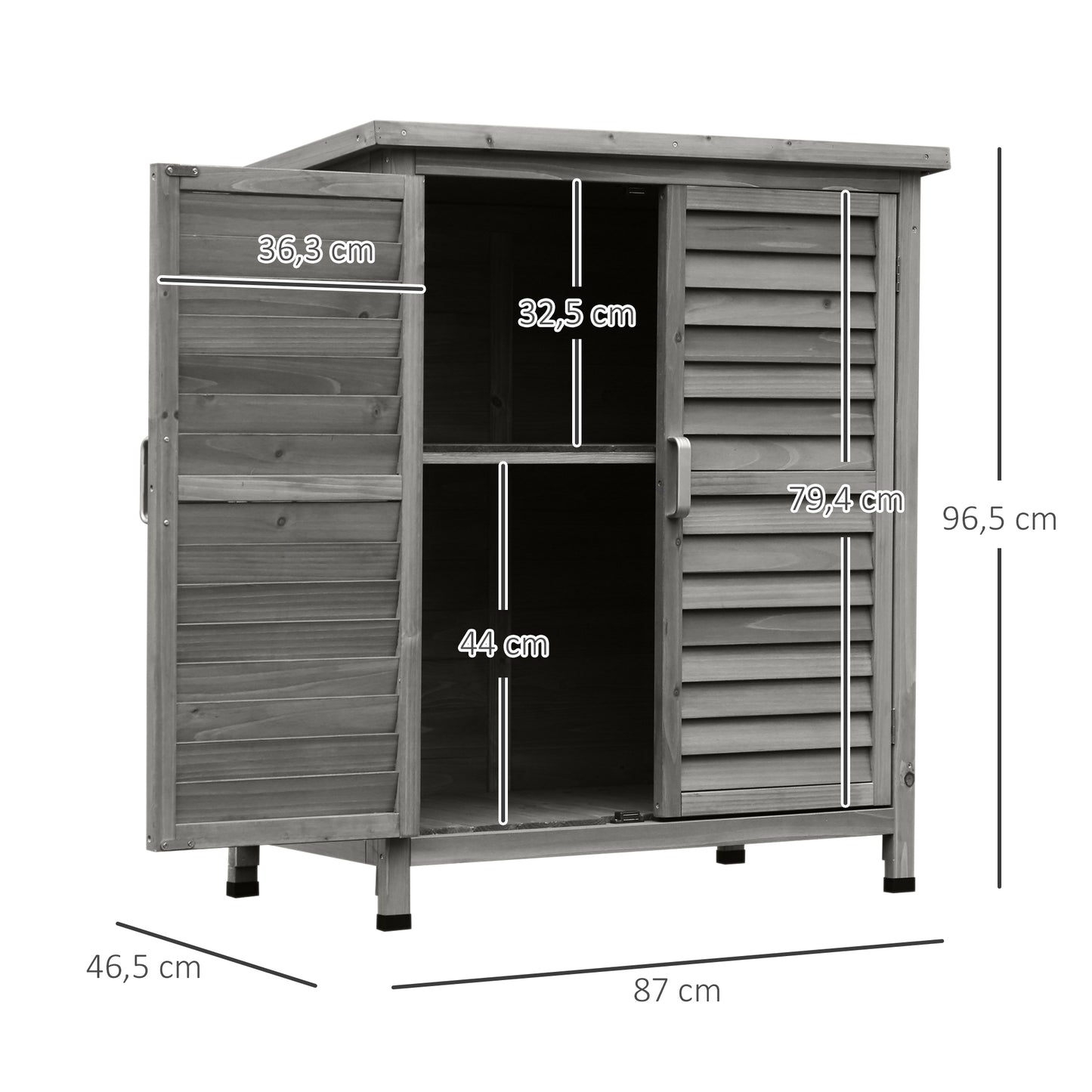 Garden Shed Wooden Garden Storage Shed 2 Door Unit Solid Fir Wood Garage Tool Organisation Cabinet, 87L x 46.5W x 96.5Hcm