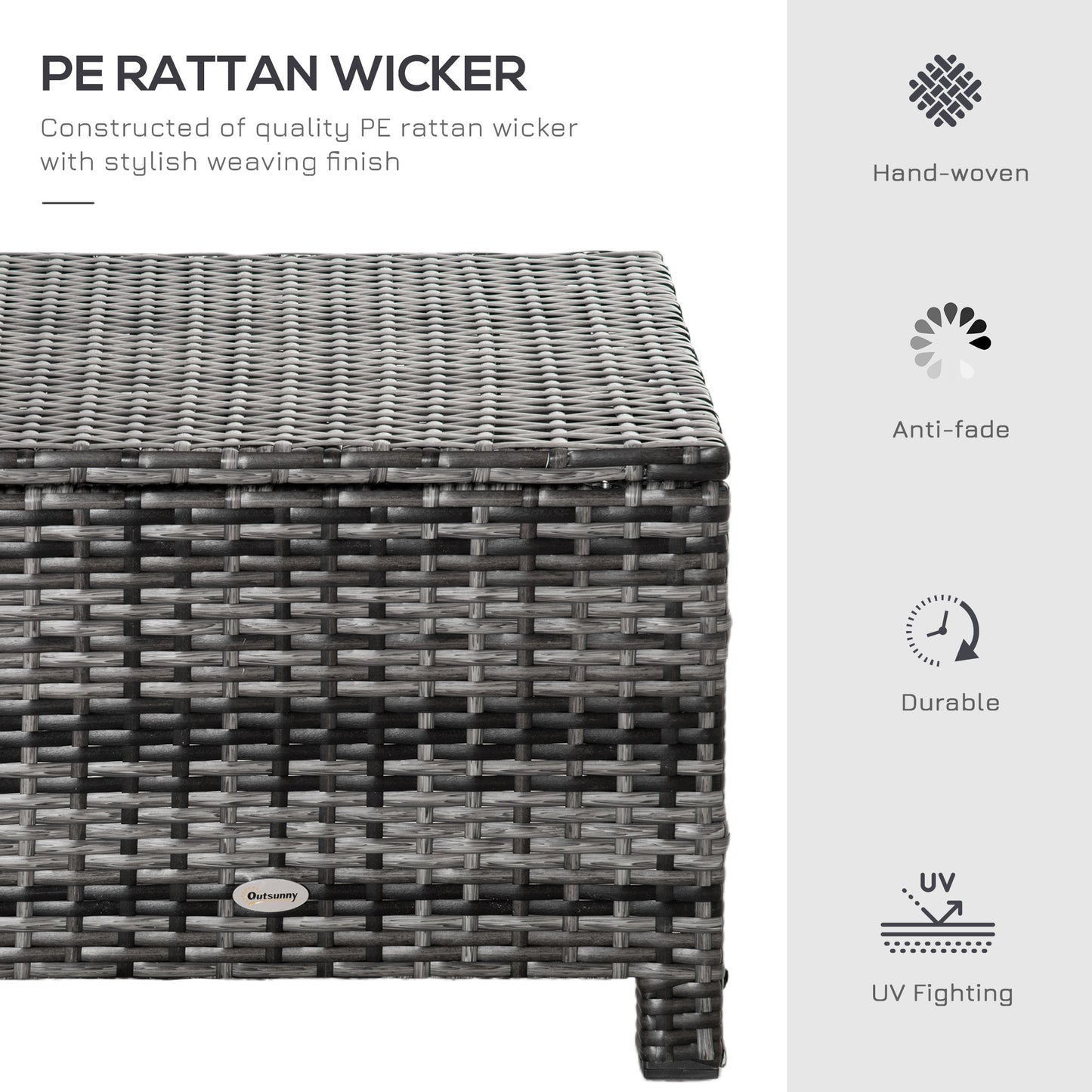 Rattan Footstool Wicker Ottoman with Padded Seat Cushion Outdoor Patio Furniture for Backyard Garden Poolside Living Room 50x 50x35 cm Grey