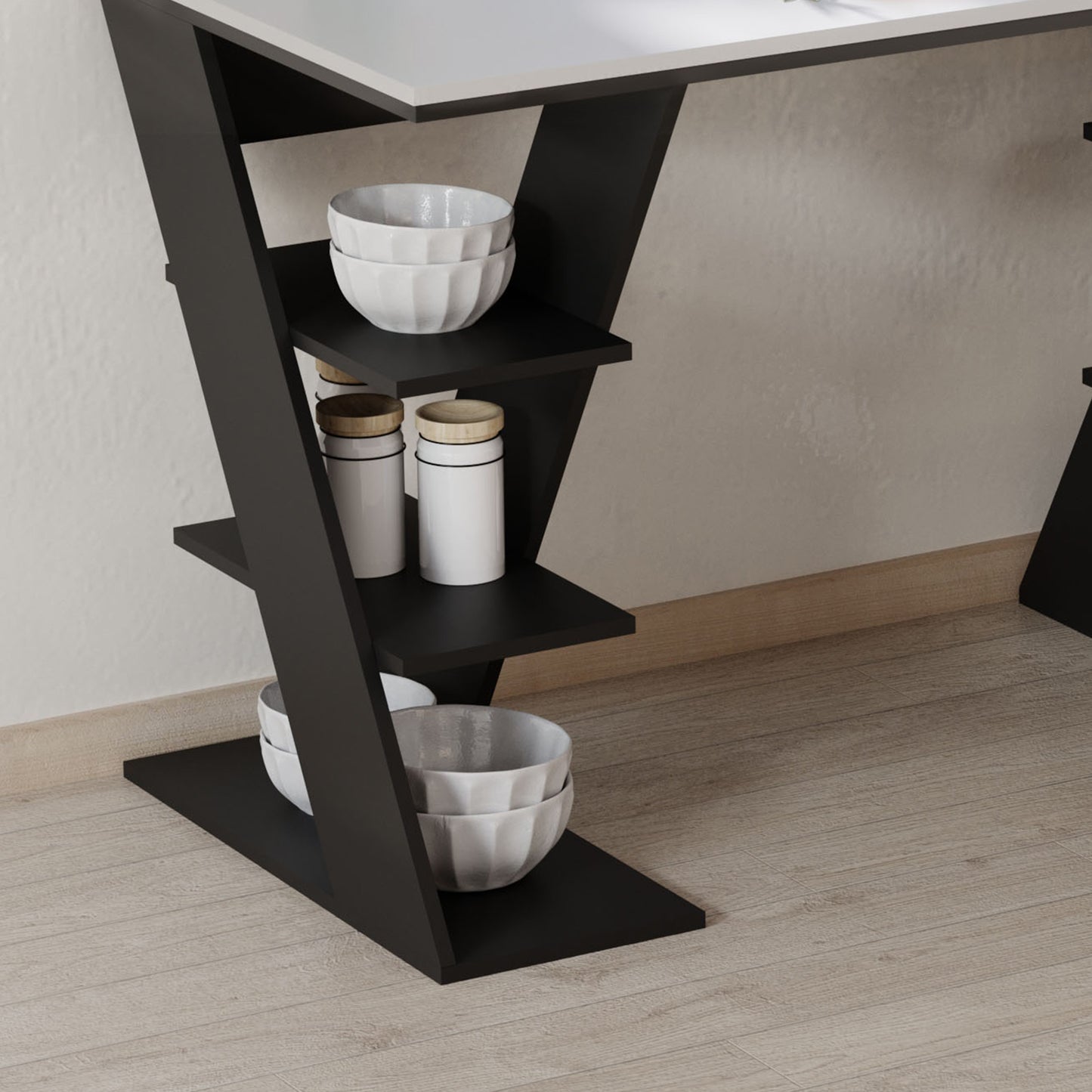Study Desks with Storage, 120x60x75.5cm Laptop Workstation with 6 Open Shelves White and Black