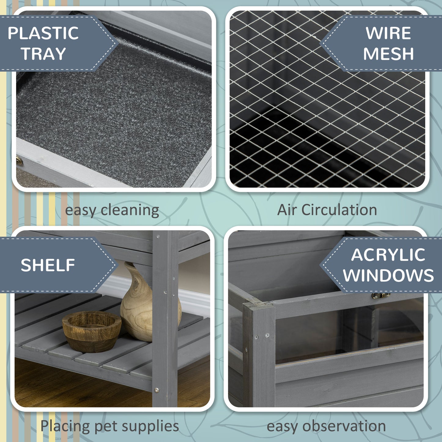 Tortoise Habitat with Shelf Storage, Outdoor Tortoise Enclosure with Weather Protection, Tortoise Gift Accessory Grey