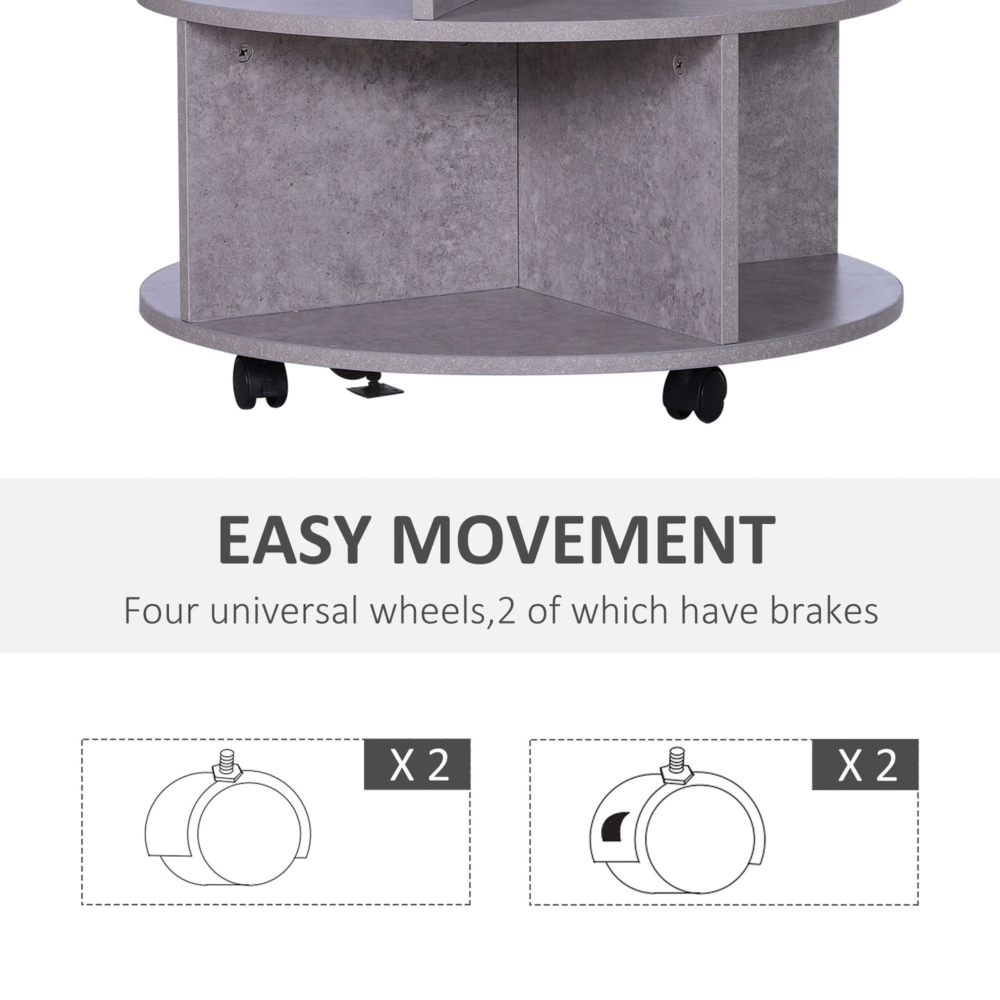 Coffee Table with Wheels, Round, with Storage, 2 Tier, Divider Shelves Lamp Desk Storage