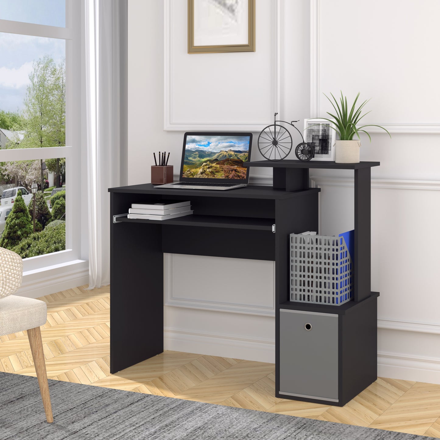 Homcom Computer Desk With Sliding Keyboard Tray Storage Drawer Shelf Home Office Workstation Desk With Shelf Study Desks -Black