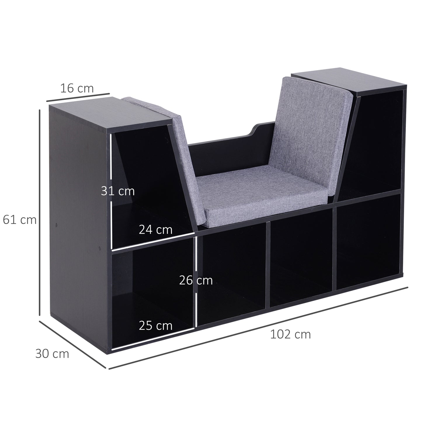 Bookcase Storage W/Particle Board Sponge Linen, 102W x 30D x 61Hcm-Black/Grey