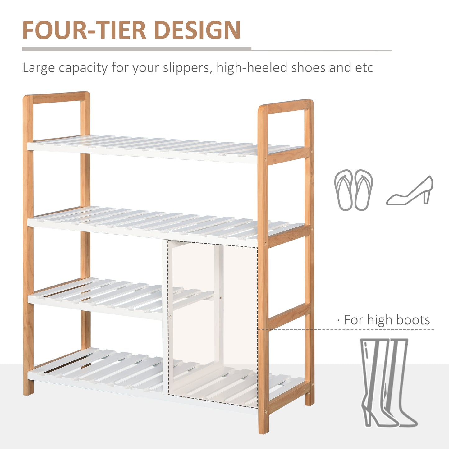 4-Tier Shoe Rack Simple Home Storage w/ Wood Frame Boot Compartment Slatted Shelves Trainer Sandals Stylish Hallway Furniture