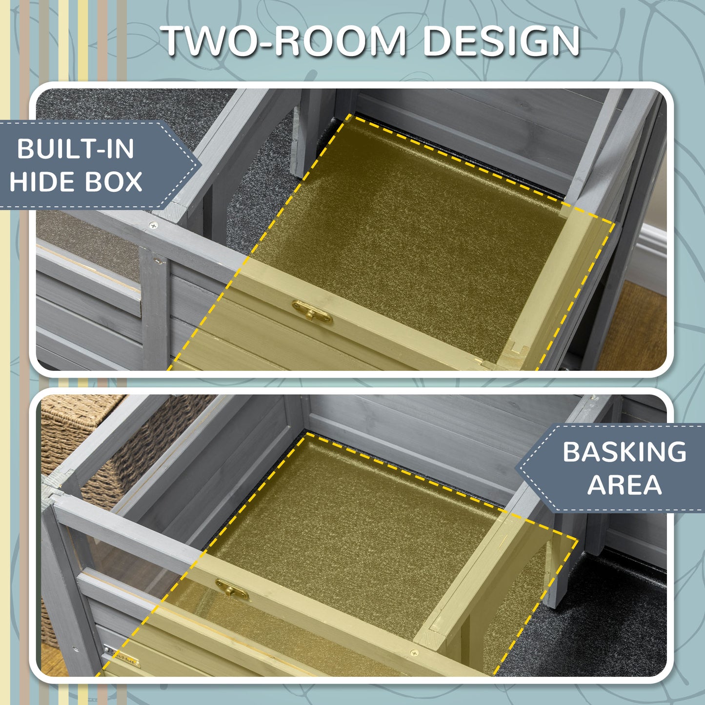 Tortoise Habitat with Shelf Storage, Outdoor Tortoise Enclosure with Weather Protection, Tortoise Gift Accessory Grey