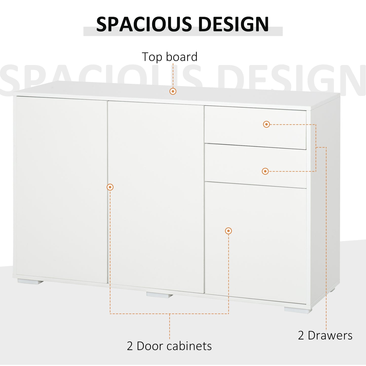 Modern Stylish Freestanding Push-Open Design Cabinet w/2 Drawer2 Door Cabinet2 Part Inner SpaceforBedroomBathroomKitchen