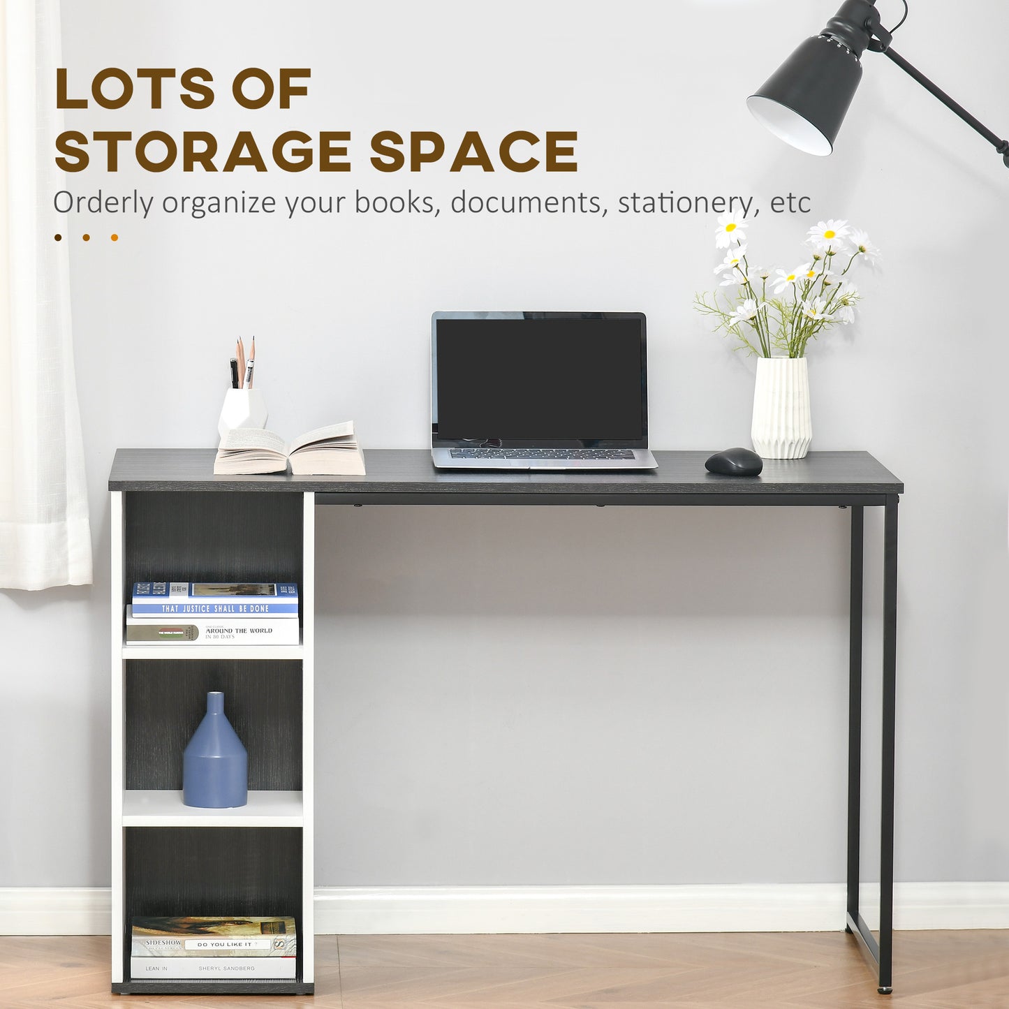 Study Desk with Storage Shelves, Home Office Computer Desk Writing Table Workstation, Grey