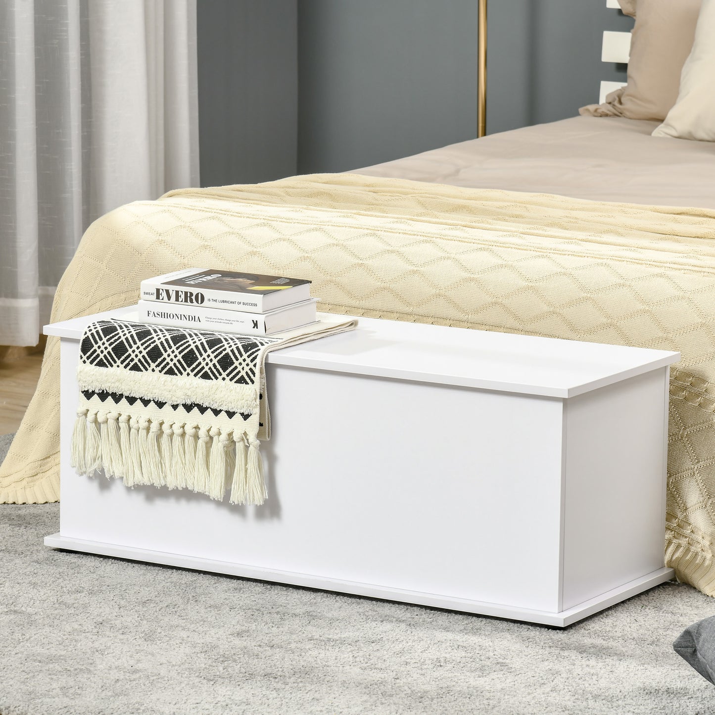 HOMCOM Storage Chest Trunk, 100Lx40Wx40H cm Chipboard-White