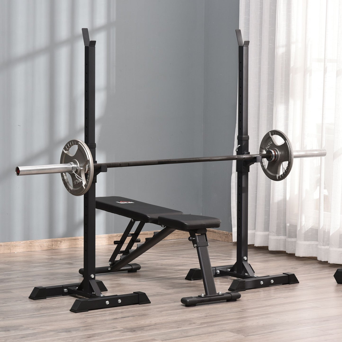 HOMCOM Heavy Duty Weights Bar Barbell Squat Stand Stands Barbell Rack Spotter GYM Fitness Power Rack Holder Bench New