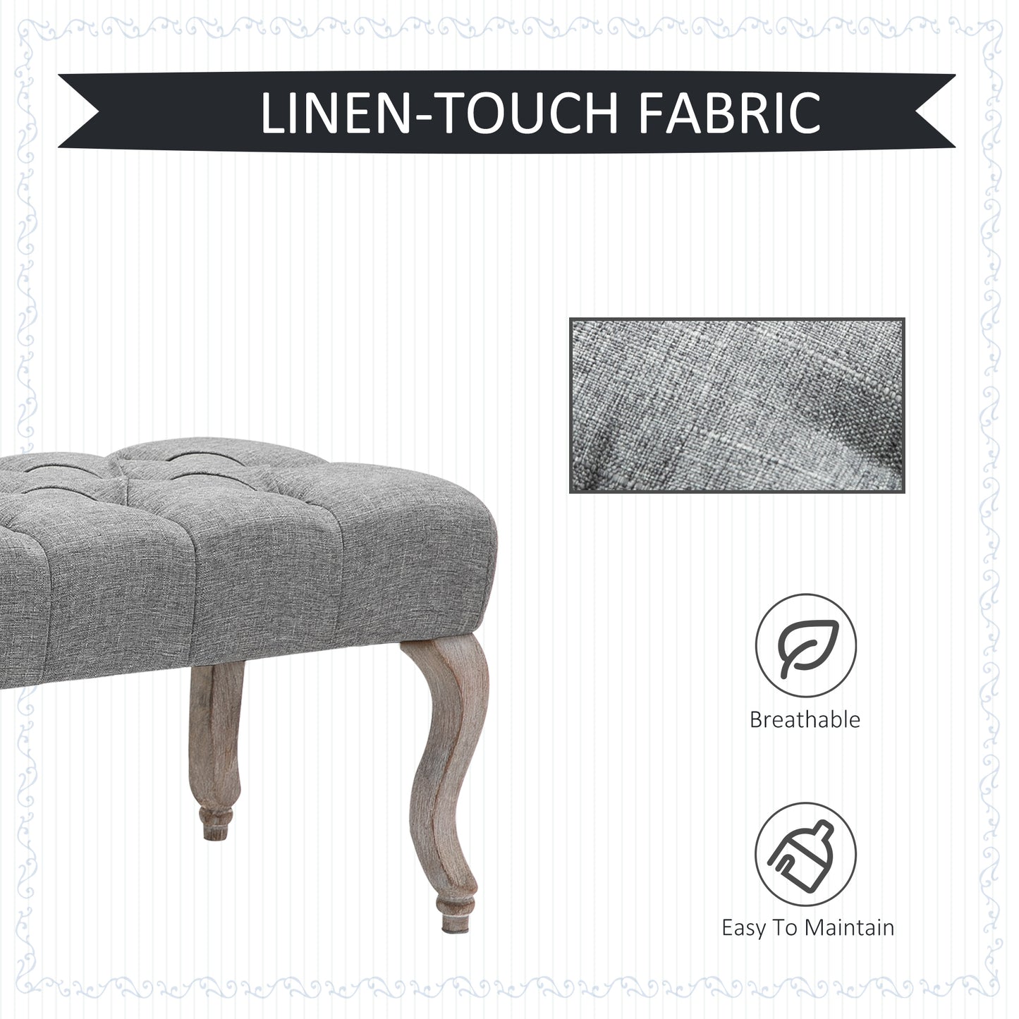 Tufted Upholstered Bench, Window Seat Bench, BFabric Ottoman for Living Room, Bedroom, Hallway