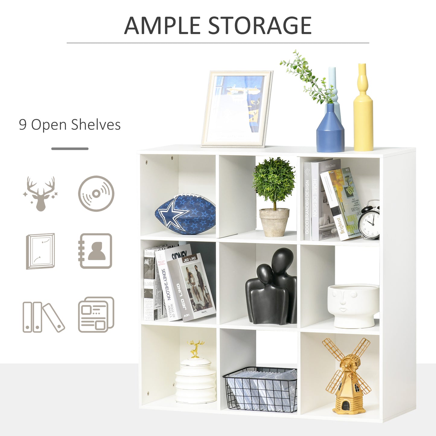 9 Cubes Storage Unit 3-tier Particle Board Cabinet Bookcase Organiser Home Office Shelves White Closet Multi-cell Shelf