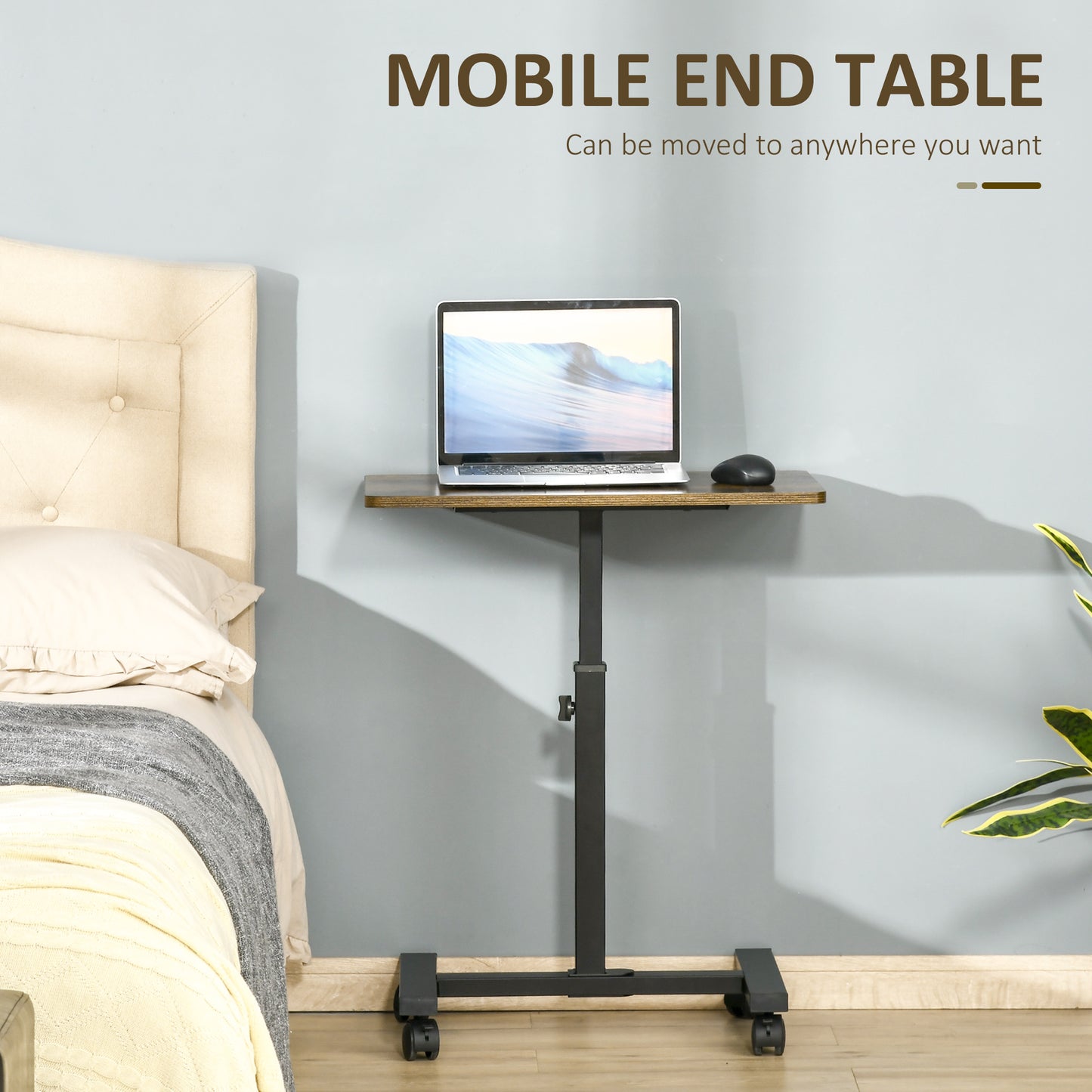 Laptop Movable Desk, Height Adjustable, Sofa Side Table for Home Office, Rustic Brown