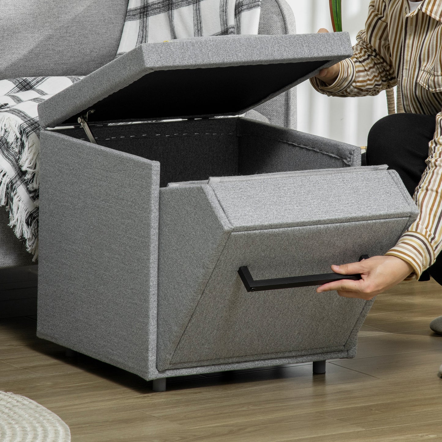 Dog Steps for Sofa, 4-Tier Pet Stairs for Small Medium Dogs and Cats, with Storage Compartment