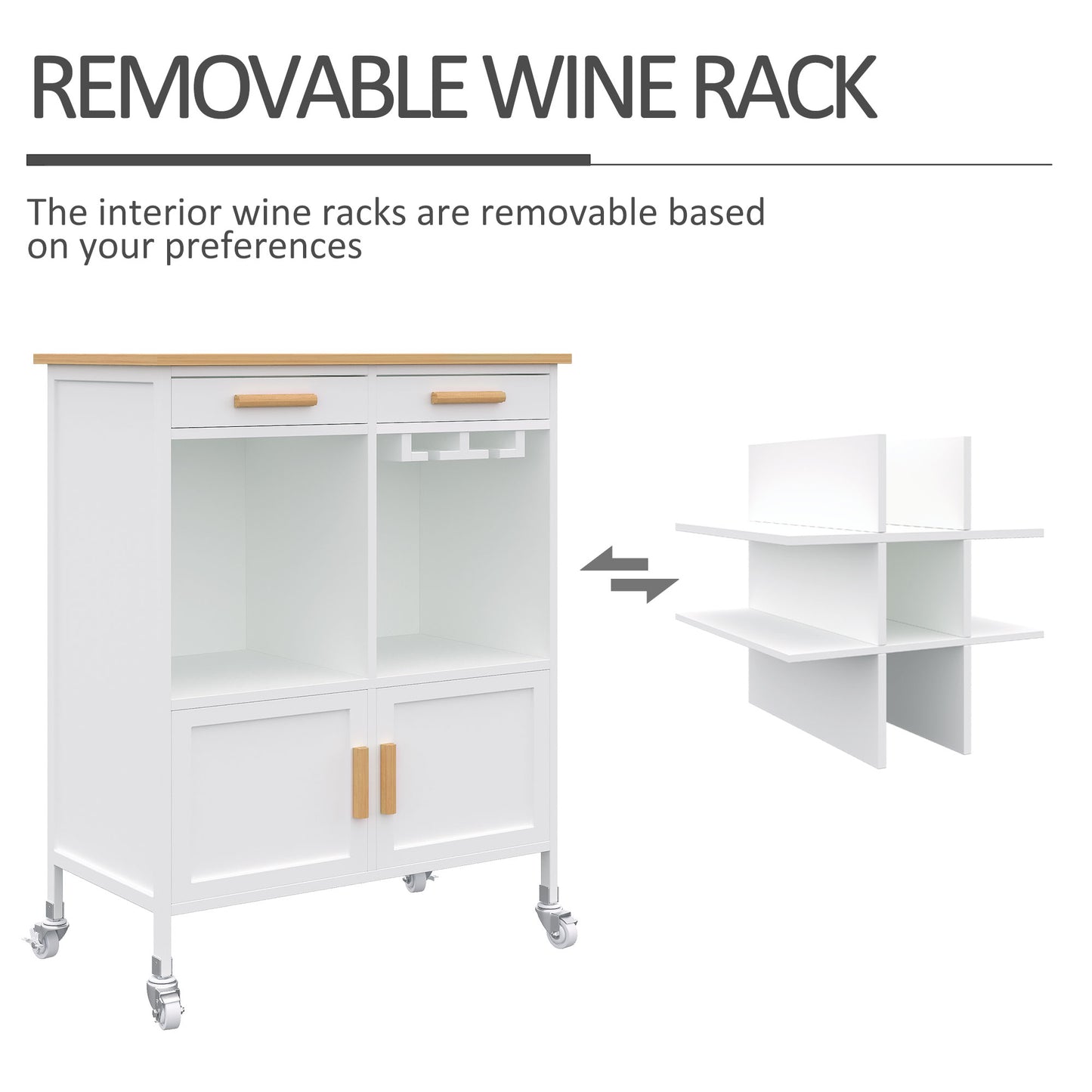 Rolling Kitchen Cart Island-White