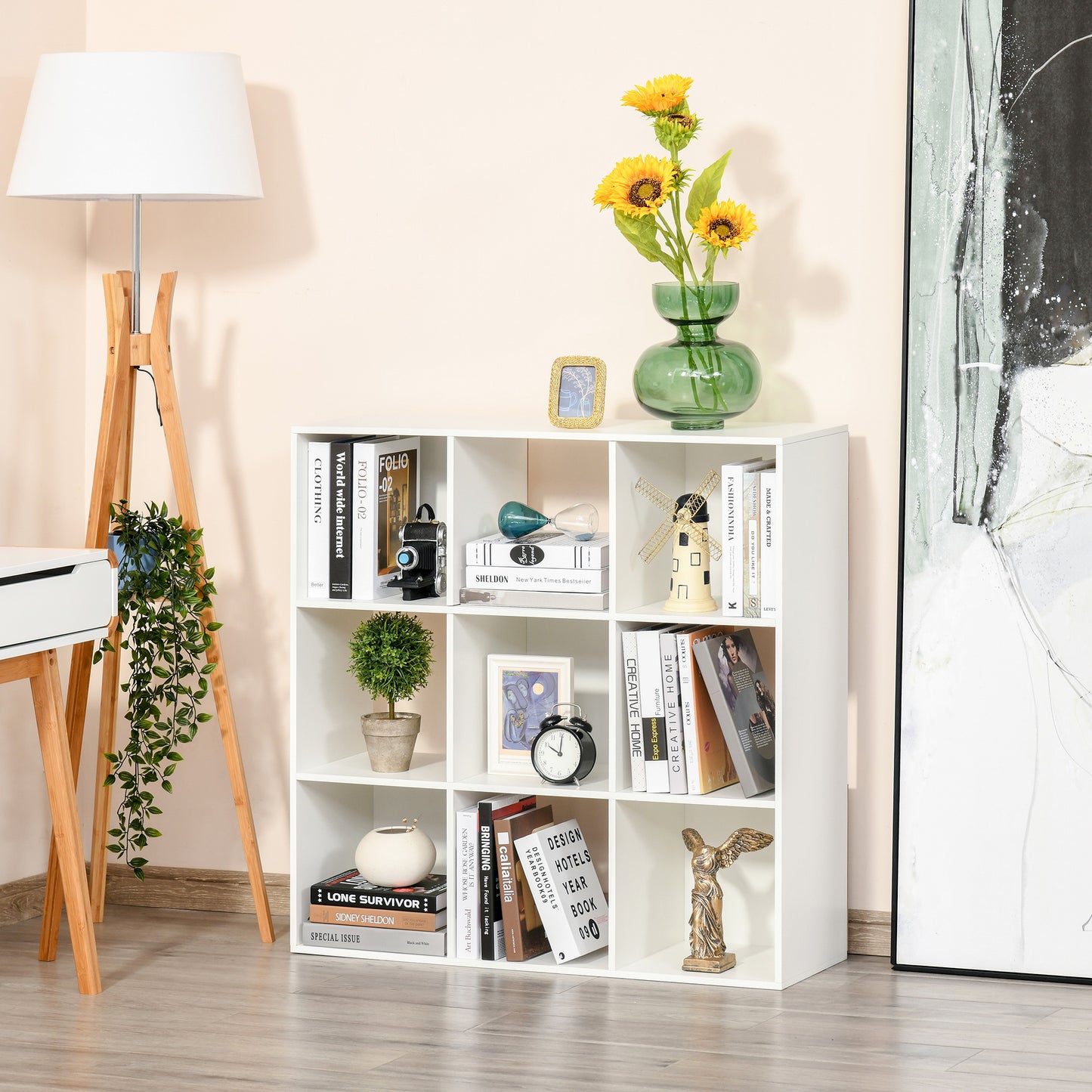 9 Cubes Storage Unit 3-tier Particle Board Cabinet Bookcase Organiser Home Office Shelves White Closet Multi-cell Shelf