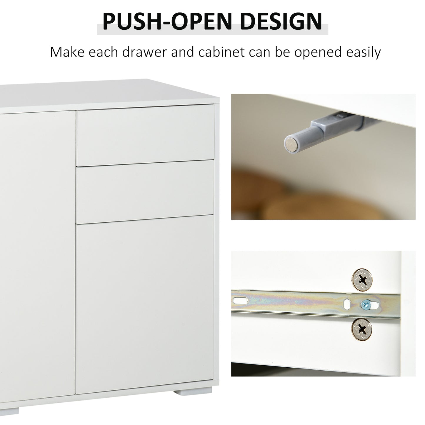 Modern Stylish Freestanding Push-Open Design Cabinet w/2 Drawer2 Door Cabinet2 Part Inner SpaceforBedroomBathroomKitchen