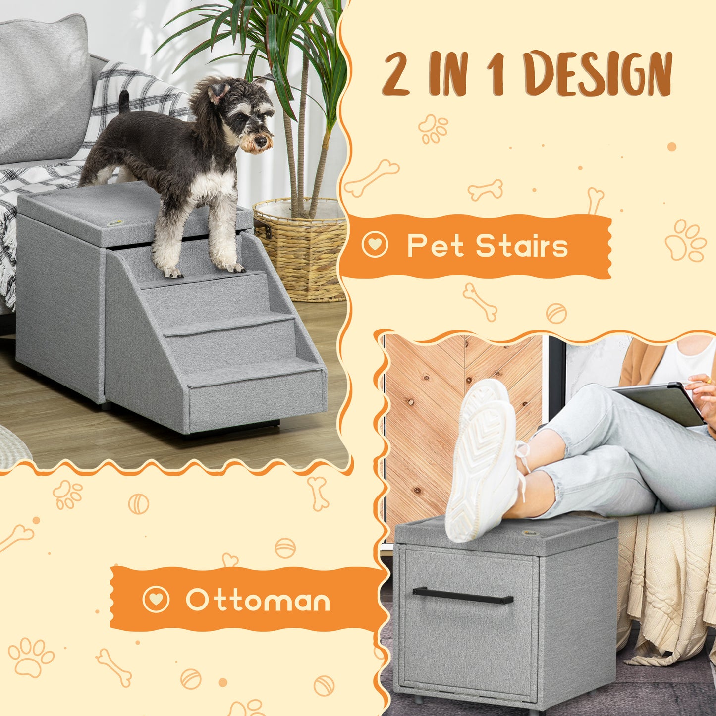 Dog Steps for Sofa, 4-Tier Pet Stairs for Small Medium Dogs and Cats, with Storage Compartment