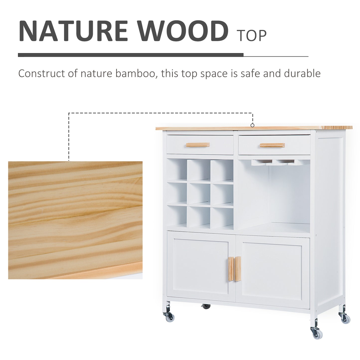 Rolling Kitchen Cart Island-White