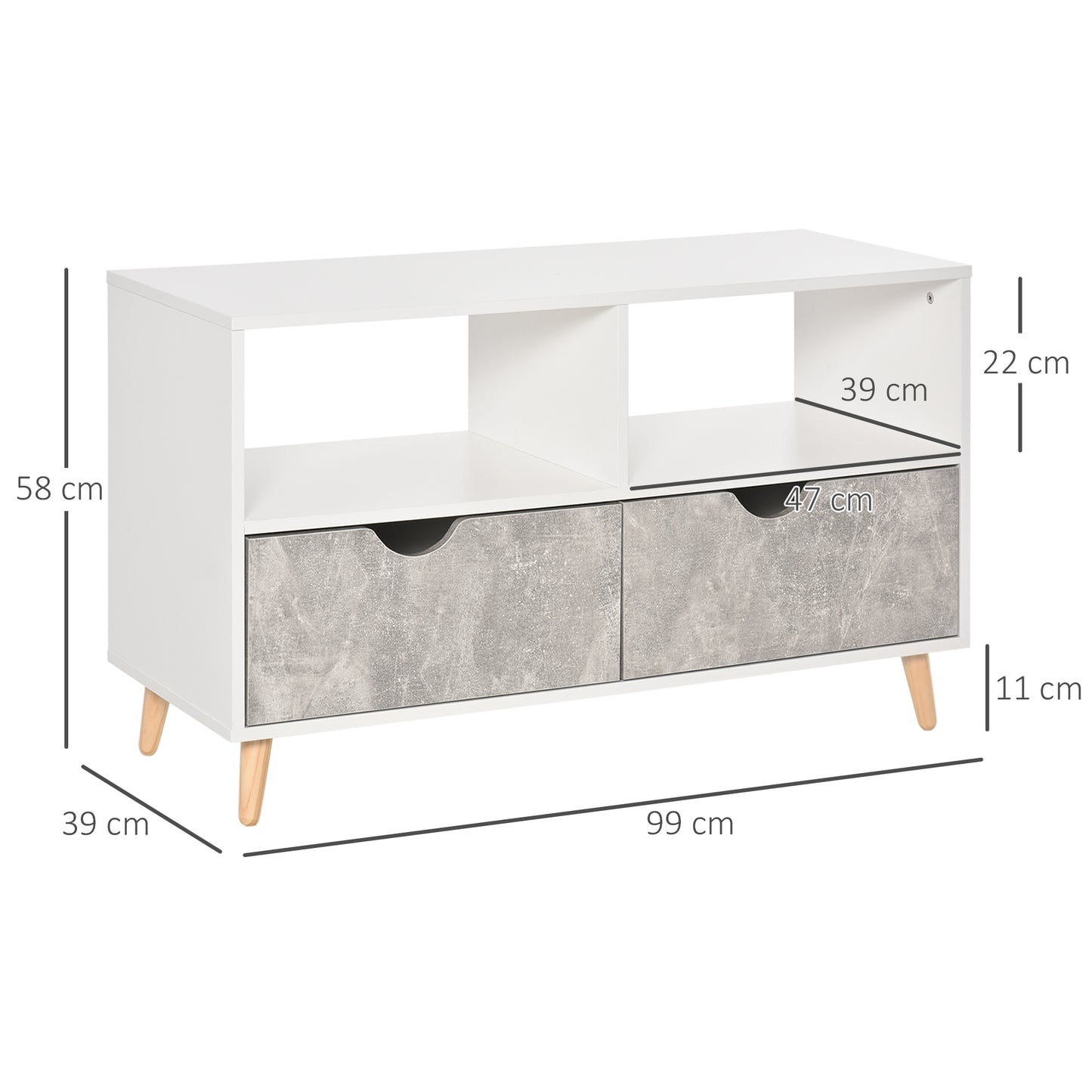 TV Stand with Shelf & Drawers Storage Cabinet Media Entertainment Center Modern Grey