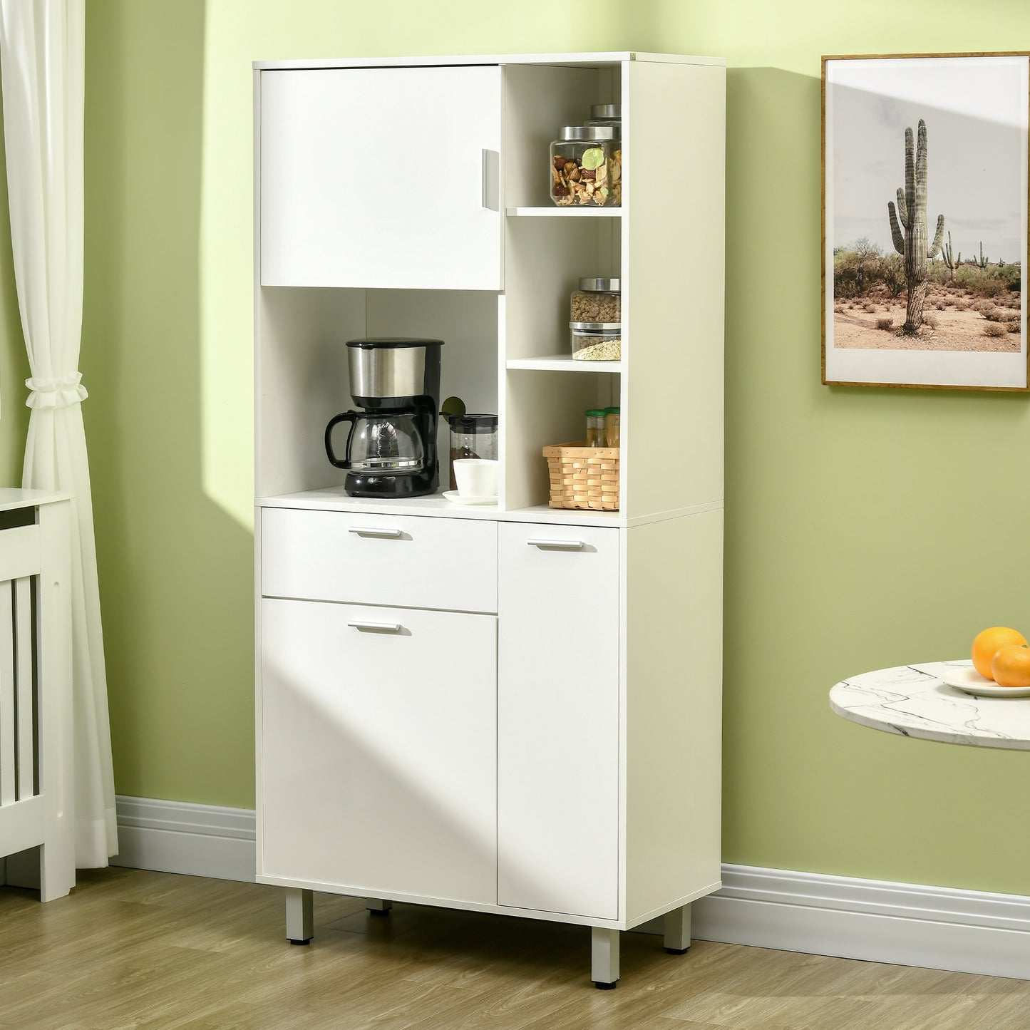 HOMCOM Modern Freestanding Kitchen Cupboard, Storage Cabinet with Shelves and Drawer, 166cm, White