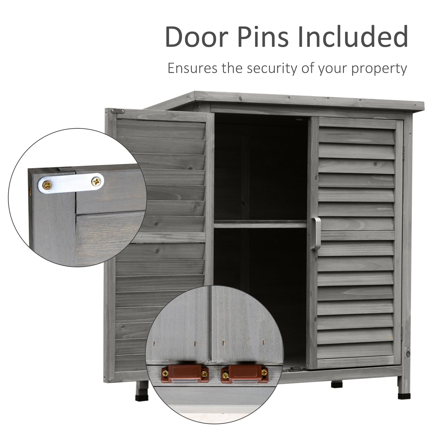 Garden Shed Wooden Garden Storage Shed 2 Door Unit Solid Fir Wood Garage Tool Organisation Cabinet, 87L x 46.5W x 96.5Hcm