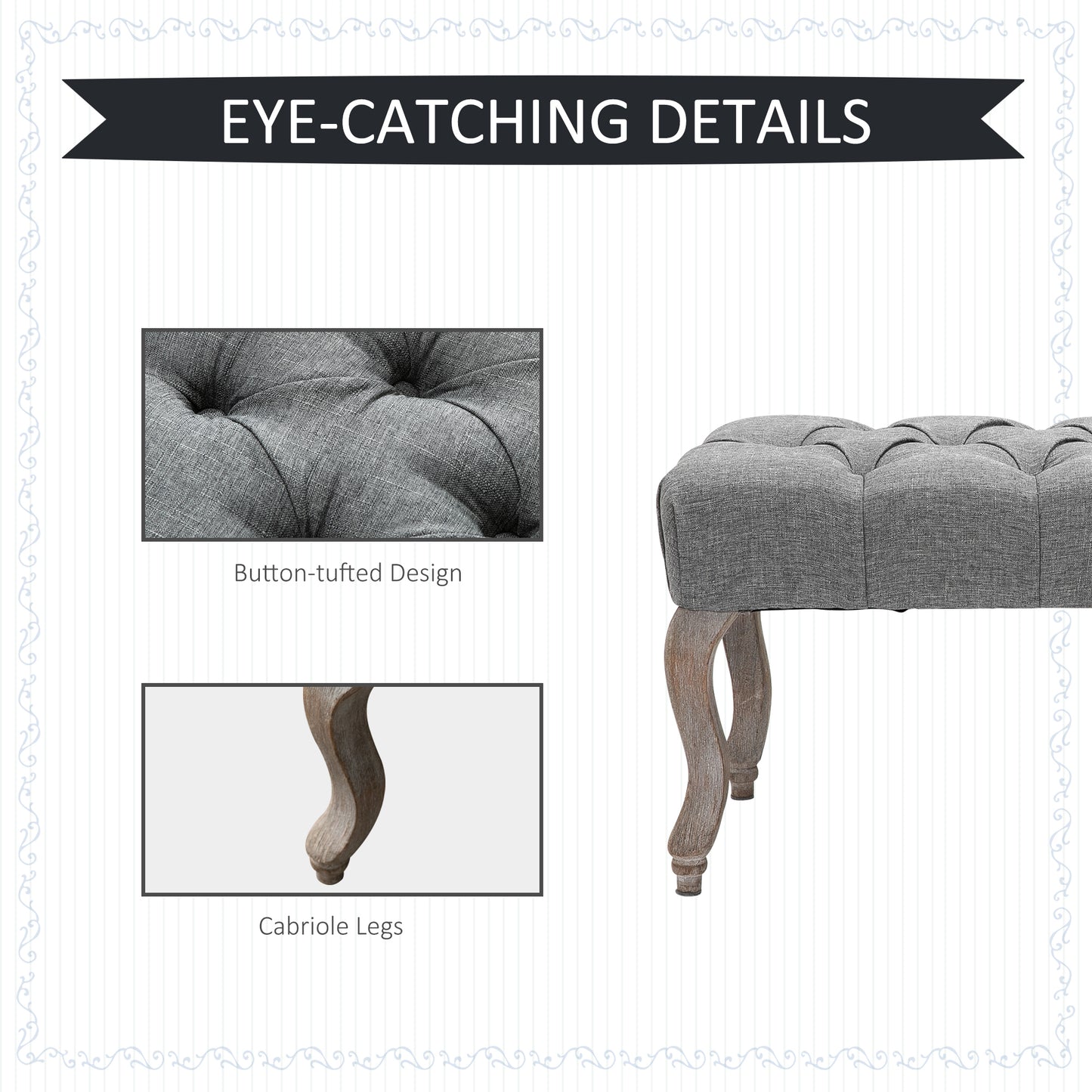 Tufted Upholstered Bench, Window Seat Bench, BFabric Ottoman for Living Room, Bedroom, Hallway