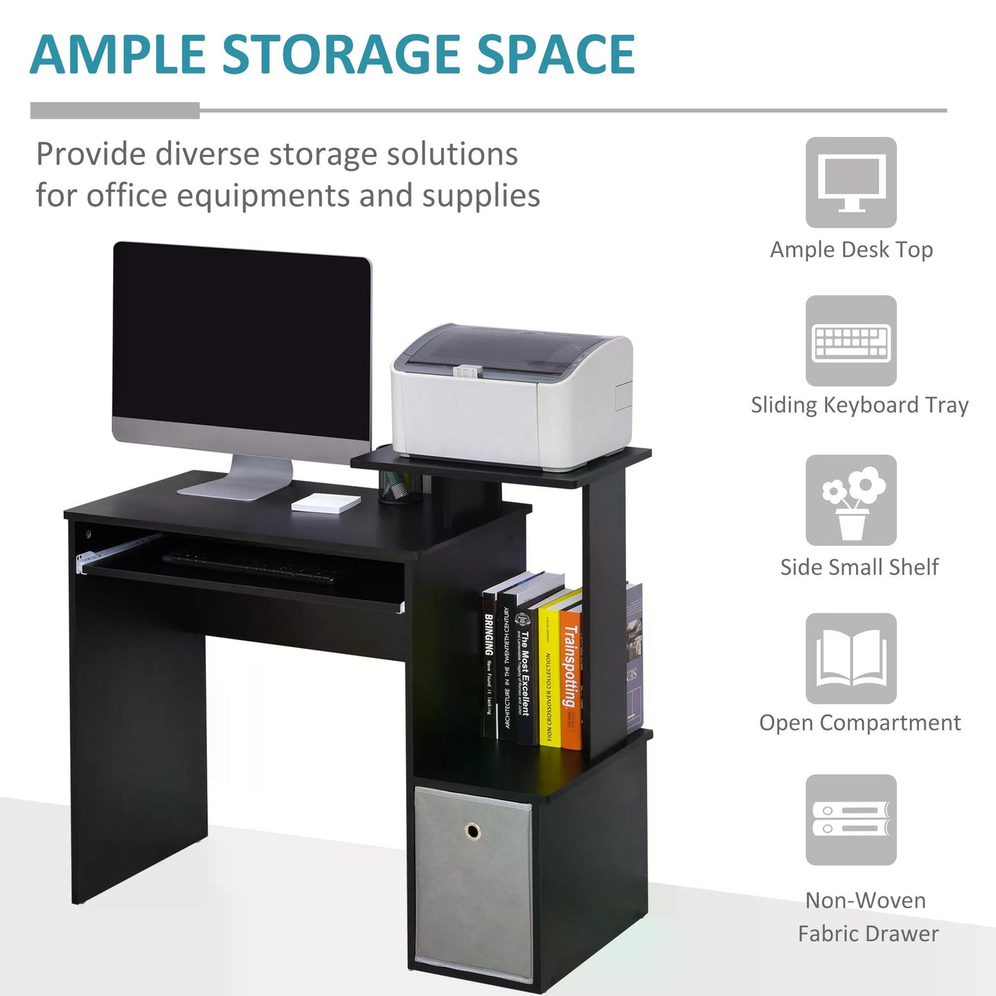 Homcom Computer Desk With Sliding Keyboard Tray Storage Drawer Shelf Home Office Workstation Desk With Shelf Study Desks -Black