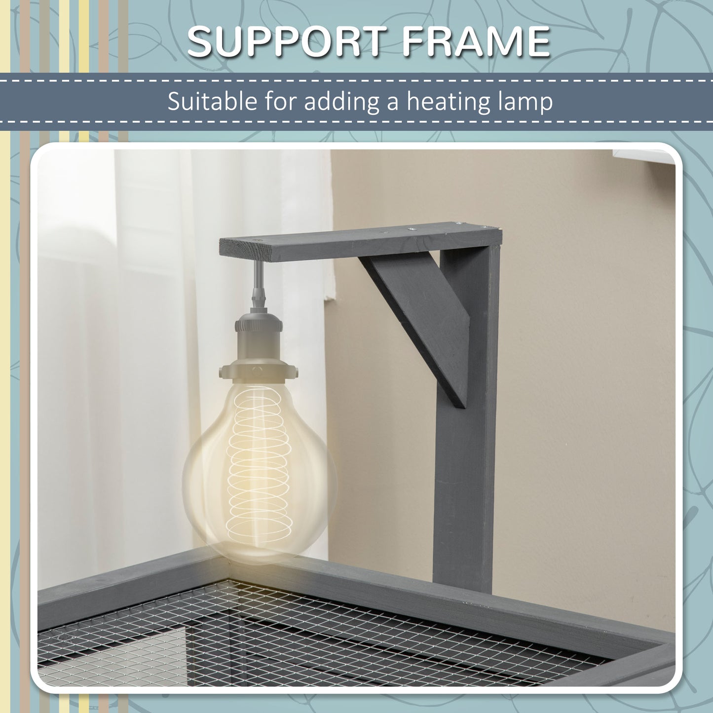 Tortoise Habitat with Shelf Storage, Outdoor Tortoise Enclosure with Weather Protection, Tortoise Gift Accessory Grey