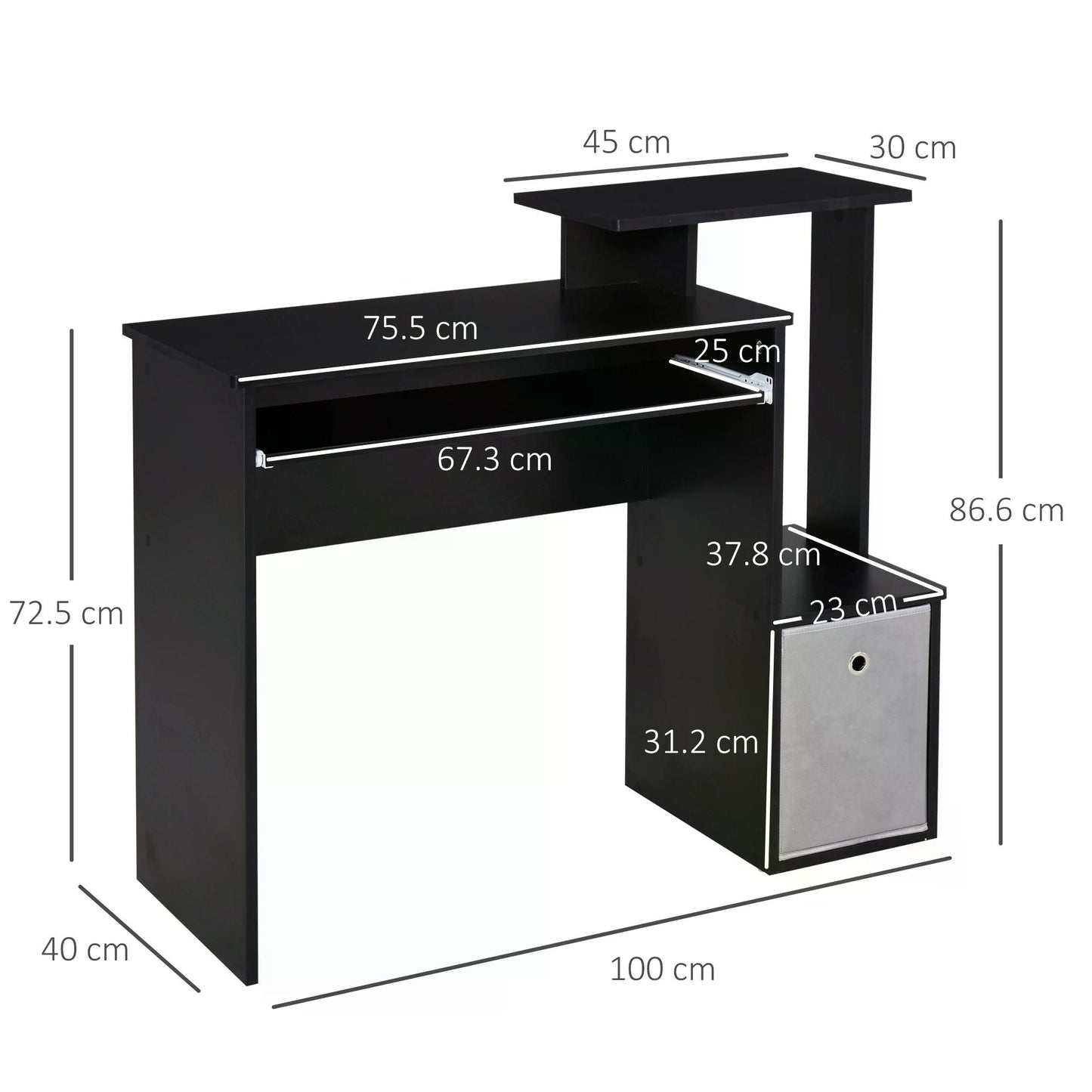Homcom Computer Desk With Sliding Keyboard Tray Storage Drawer Shelf Home Office Workstation Desk With Shelf Study Desks -Black