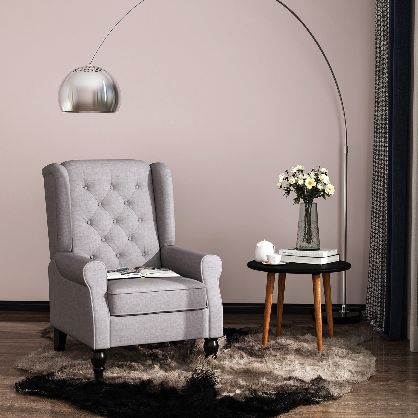 HOMCOM Fabric Tufted Accent Armchair Grey